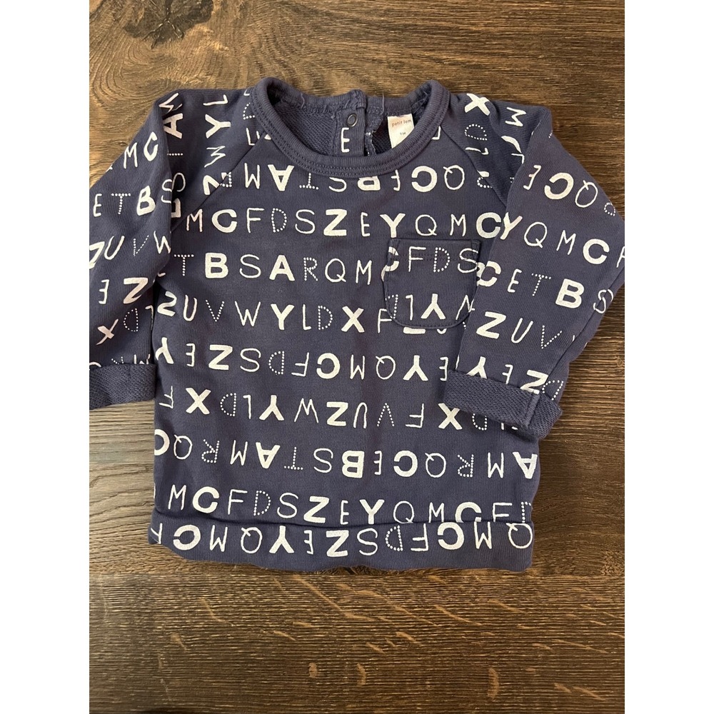 Petit Lem Baby Navy Alphabet Print Long Sleeve‎ Top 9M